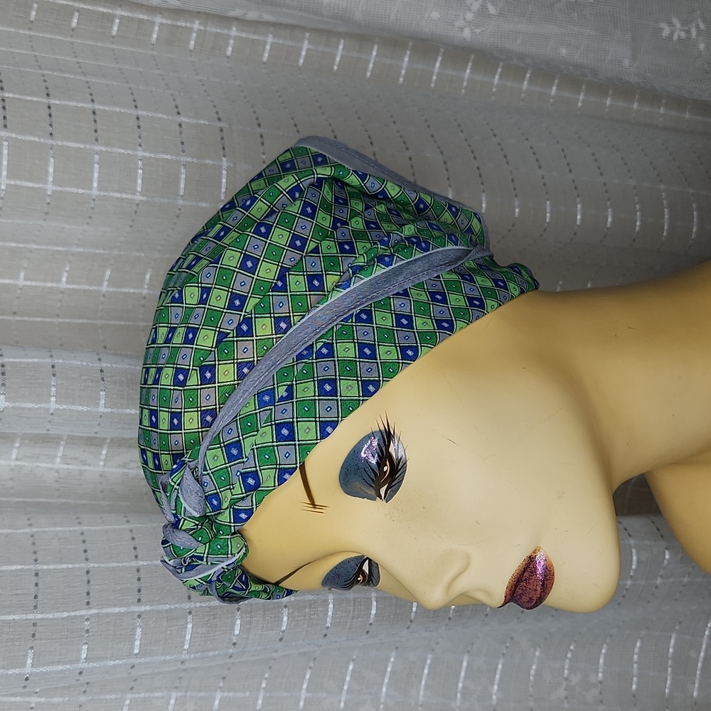 VINTAGE 50's 60's bohemian scarf groovy union made geometric pattern head wrap